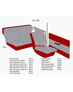 Bekleding PV544 wielkast bekleding rechts achter grijs rood 1958 21-140