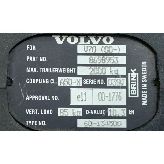 Attelage, Boule d'attelage amovible originale avec clé, Barre de remorquage, Volvo 2000-2007, Numéro de pièce 8698953, Utilisé