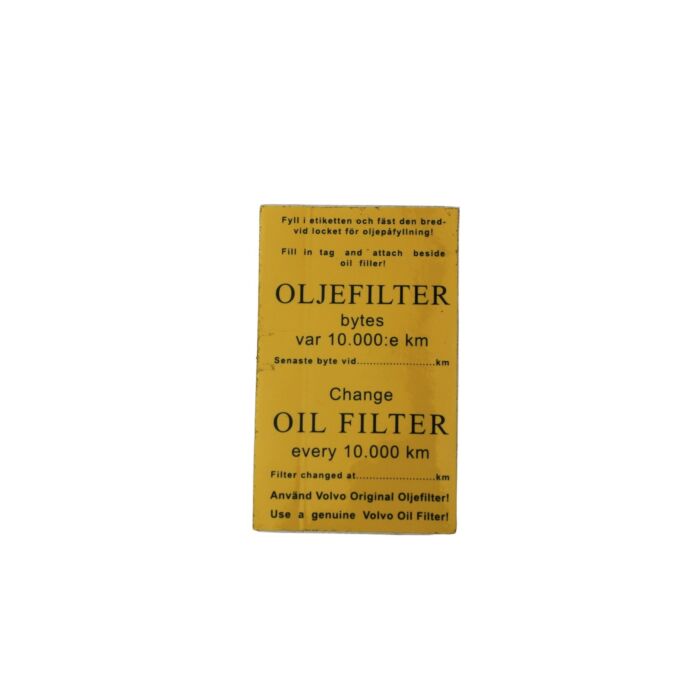 Volvo sticker service oil filter Volvo piece no 112