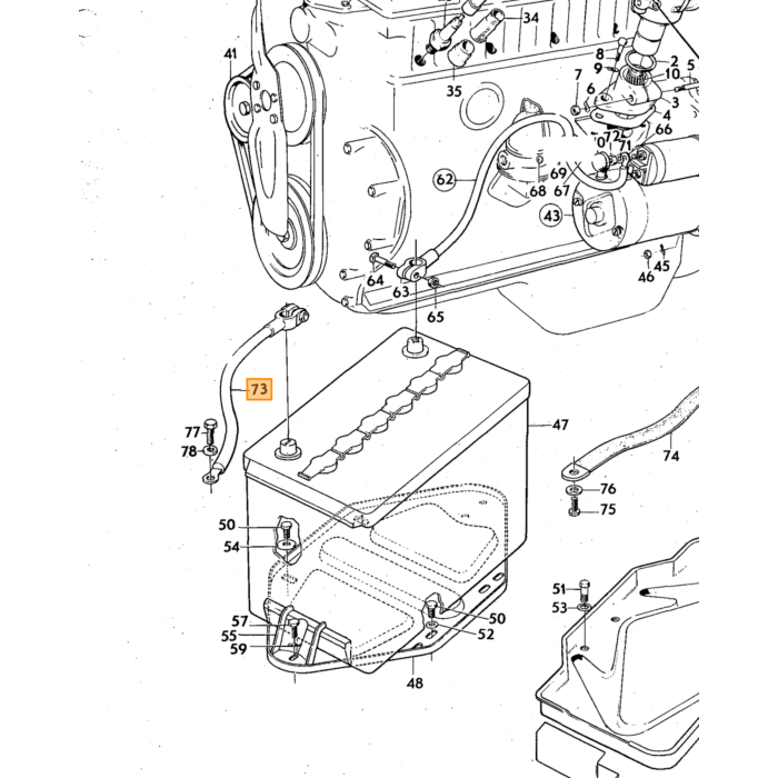 Câble de masse de batterie vers carrosserie Volvo PV 444 B4B, numéro de pièce Volvo 11524