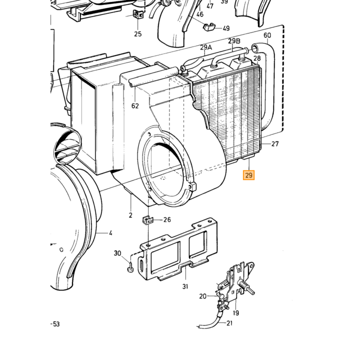 Volvo Radiateur de chauffage type 240+260 avec climatisation 140+164 Volvo piece no 1215673