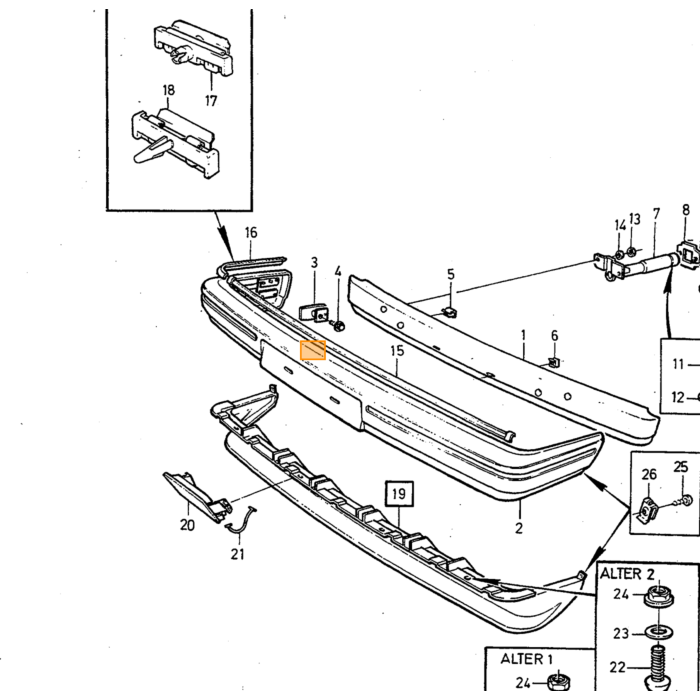 Volvo Pare-chocs 240+260 1981+ arrière plastique noir Plus disponible Volvo piece no 1247237