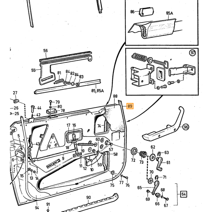 Volvo Porte caoutchouc porte 140 2 portes 142+242 gauche (1312468) n'est plus disponible Volvo piece no 1254985
