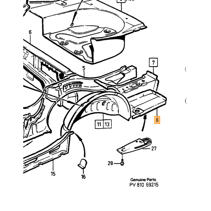 Traverse de carrosserie Volvo à gauche 740 760, pièce Volvo numéro 1334254