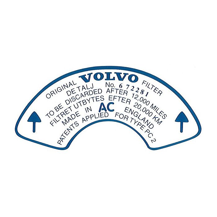 Sticker Original Volvo filter etc. blauw op wit voor 672281 B18B