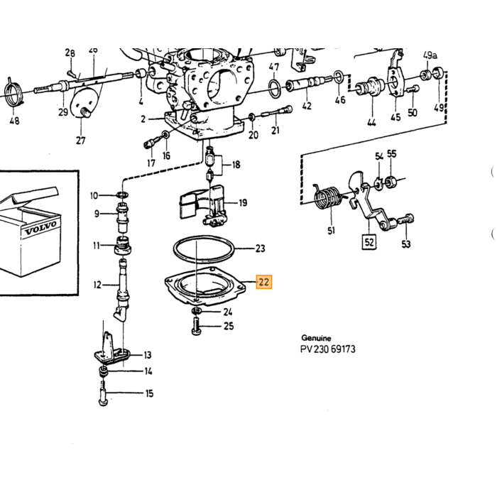Volvo Couvercle de chambre à flotteur pour carburateur SU HIF Volvo piece no 237594
