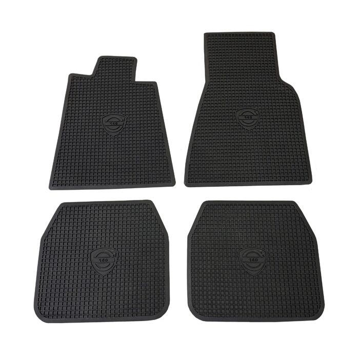 Ensemble de tapis 140 en caoutchouc noir avec ensemble de 4 logos 140 - 1971 long levier pour Volvo