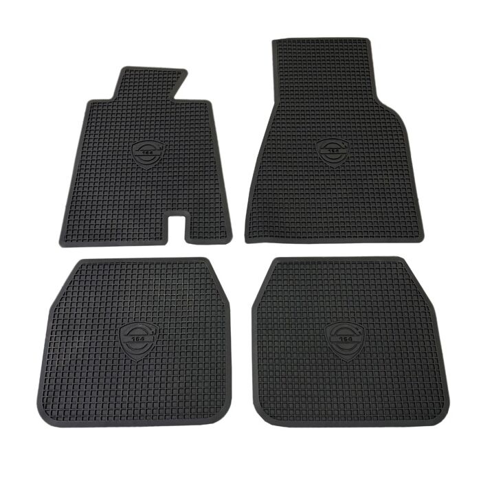 Ensemble de tapis 164 en caoutchouc noir avec logo 164, ensemble de 4 pièces 1969-1971 pour Volvo