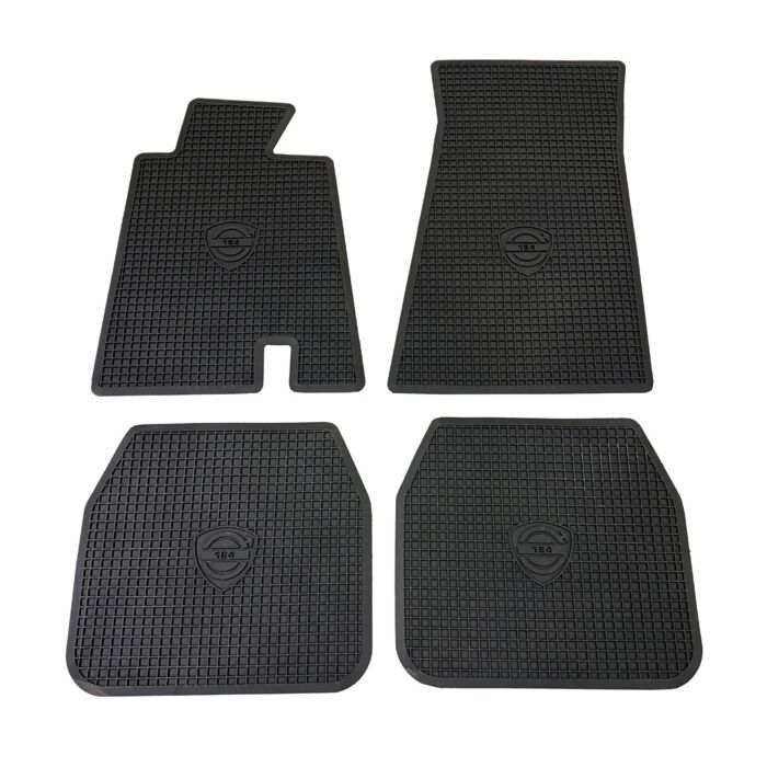 Ensemble de tapis 164 en caoutchouc noir avec logo 164, ensemble de 4 pièces 1972 pour Volvo