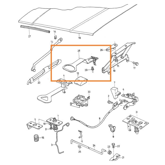 Support de verrouillage de capot moteur Volvo 440 460, pièce Volvo n° 3472498