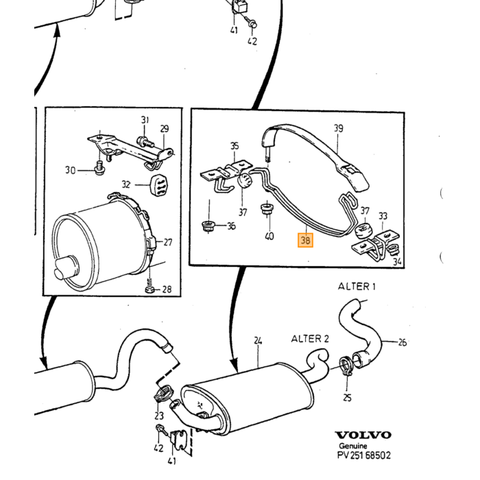 Volvo Pot d'échappement 960+S90+V90 support pour montage silencieux arrière Volvo piece no 3514610