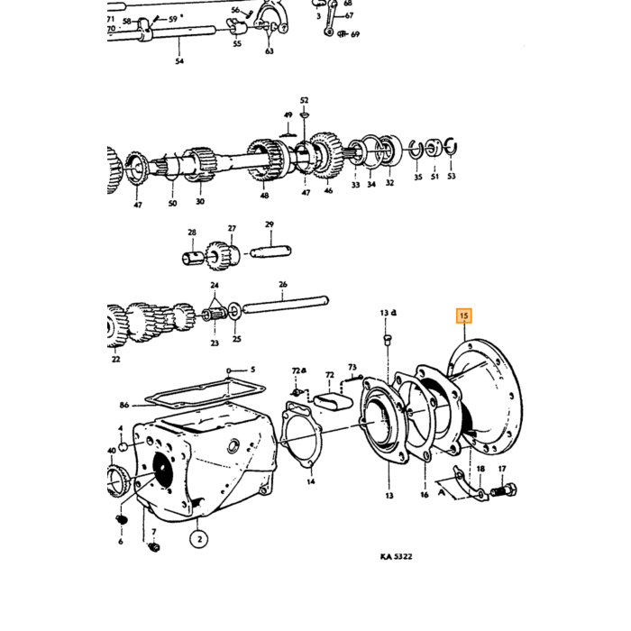 Flasque intermédiaire de boîte de vitesses M41 avec support de roulement et roulement overdrive type D pour Volvo, numéro de pièce Volvo 380434