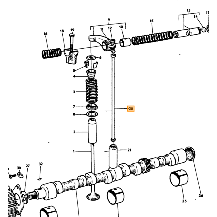 Volvo Tige de poussée de soupape Tige de poussée B18+B20 Volvo piece no 418304