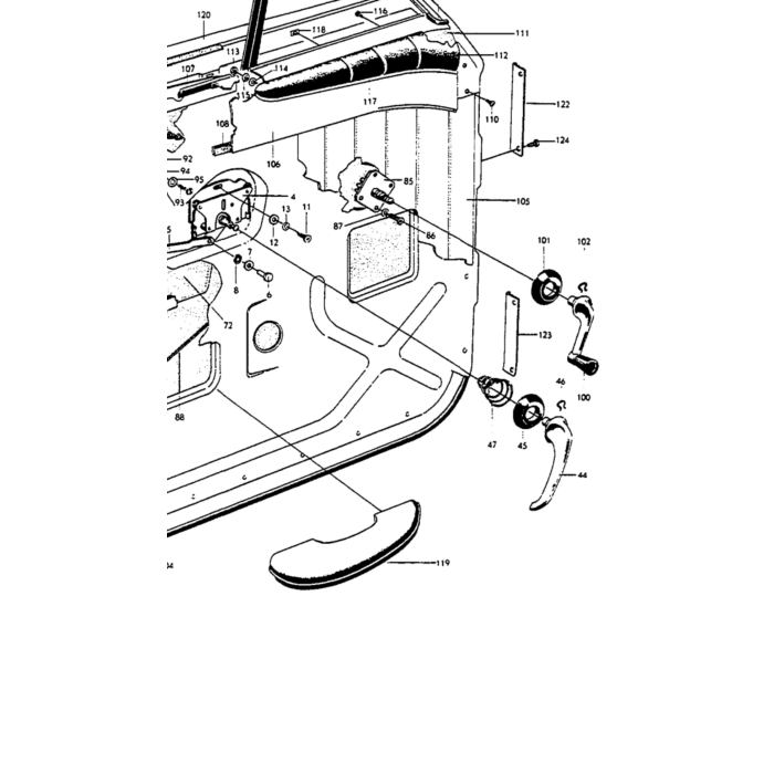 Poignée de porte droite Volvo Amazon utilisée sans bouton-poussoir, pièce Volvo numéro 660712U