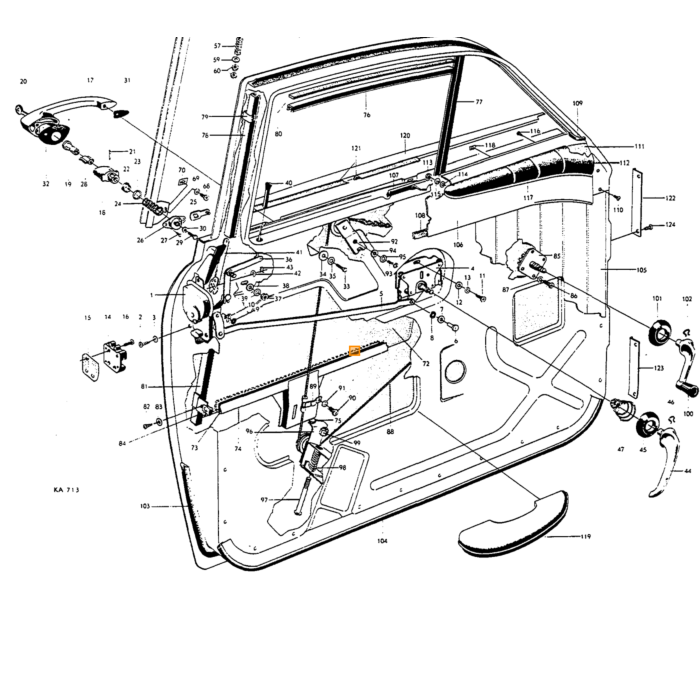 Bouton de porte Volvo Amazon gauche ou droite UTILISÉ, numéro de pièce Volvo 660713G
