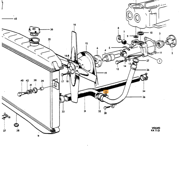 Volvo Entretoise radiateur PV444+PV544+Duett+Amazon+P1800+140+164 pour caoutchouc 673989 Volvo piece no 663497