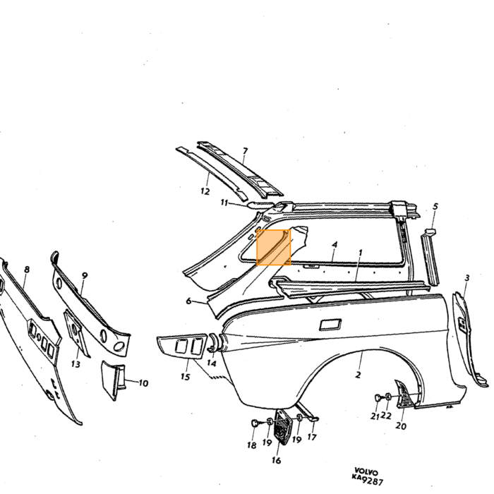 Charnière Volvo P1800 pour porte gauche supérieure 664306 Pièce Volvo numéro 664306