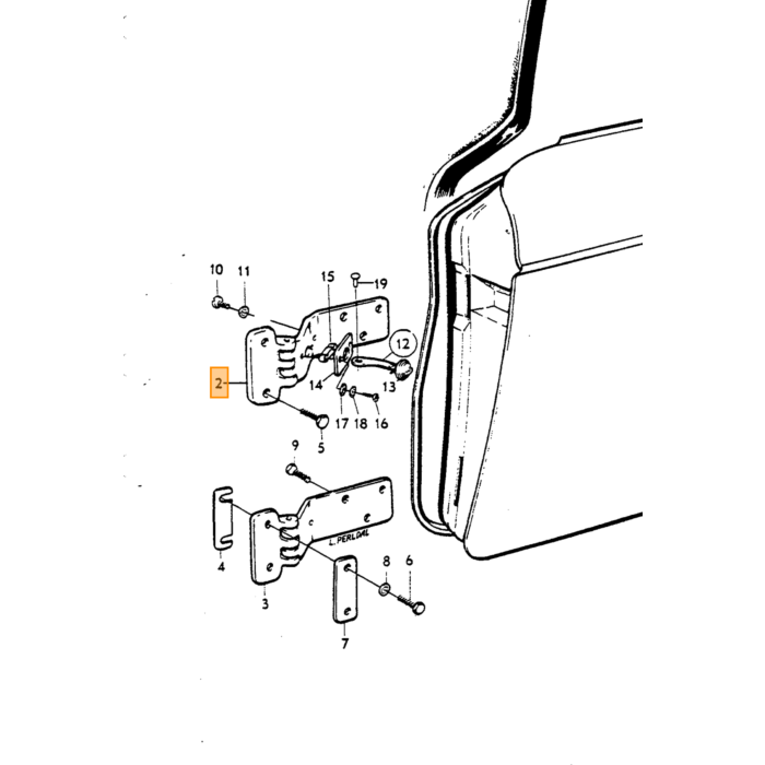 Charnière Volvo P1800 pour porte gauche supérieure 664306 Pièce Volvo numéro 664306