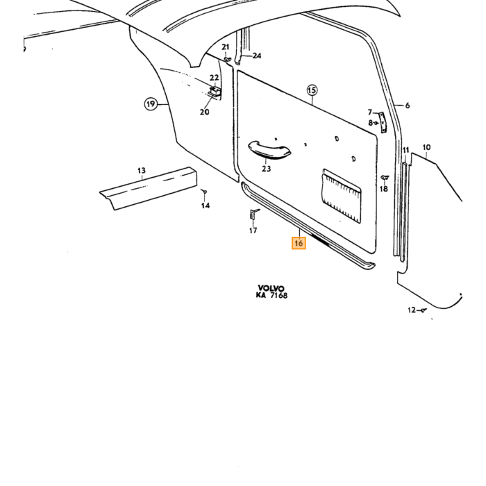 Volvo Panneau de porte en caoutchouc Amazon 2D intérieur gauche Volvo piece no 667514
