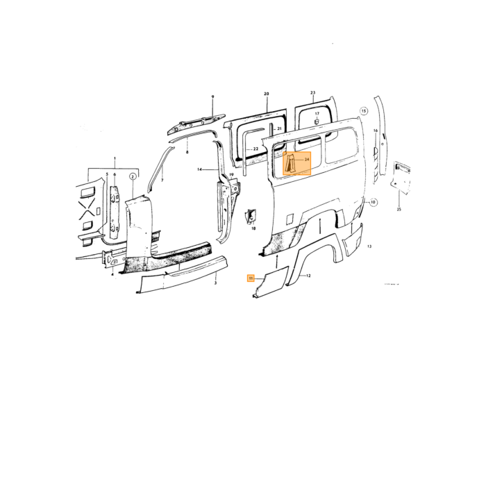 Volvo Tôle Duett entre porte et roue arrière droite Volvo piece no 672181