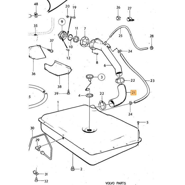 Volvo Durite de remplissage essence 142+144 -1972 164-ch 60236 plus disponible Volvo piece no 675522