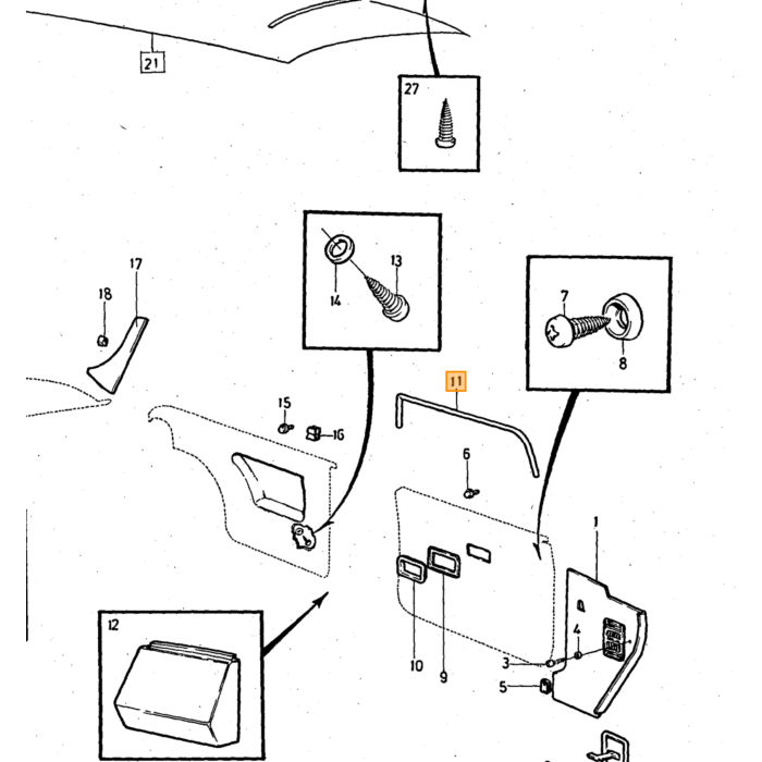 Volvo Montant de porte en caoutchouc (profilé de bord) (140+240 242 244 245 242 244 245 côté intérieur par mètre (260 cm par porte requis) Volvo piece no 678238