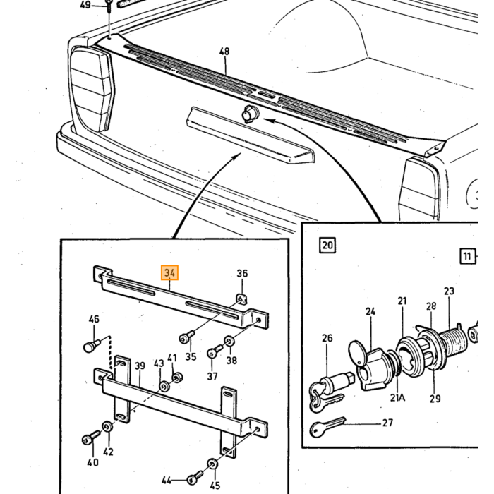 Volvo Support de plaque d'immatriculation Amazon 140+164 au dos de la valise Volvo piece no 679161