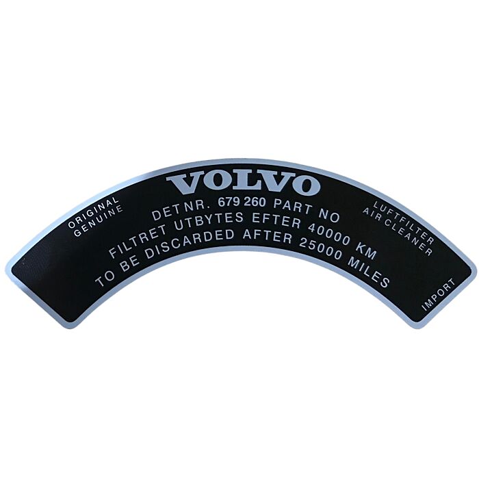Autocollant Volvo pour filtre à air 679260 B18A Stromberg, pièce Volvo numéro 679260S