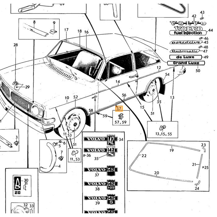 Volvo Moulure décorative à pince Moulure décorative de seuil 140+164 actuellement indisponible Volvo piece no 680462