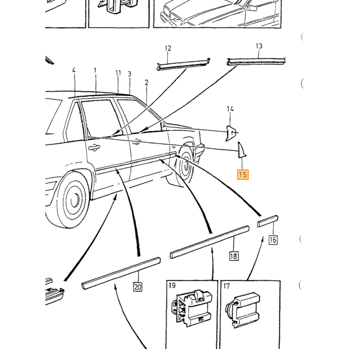 Volvo striping gauche c style 850  S70  V70  V70XC (-2000) noir Volvo piece no 6808681