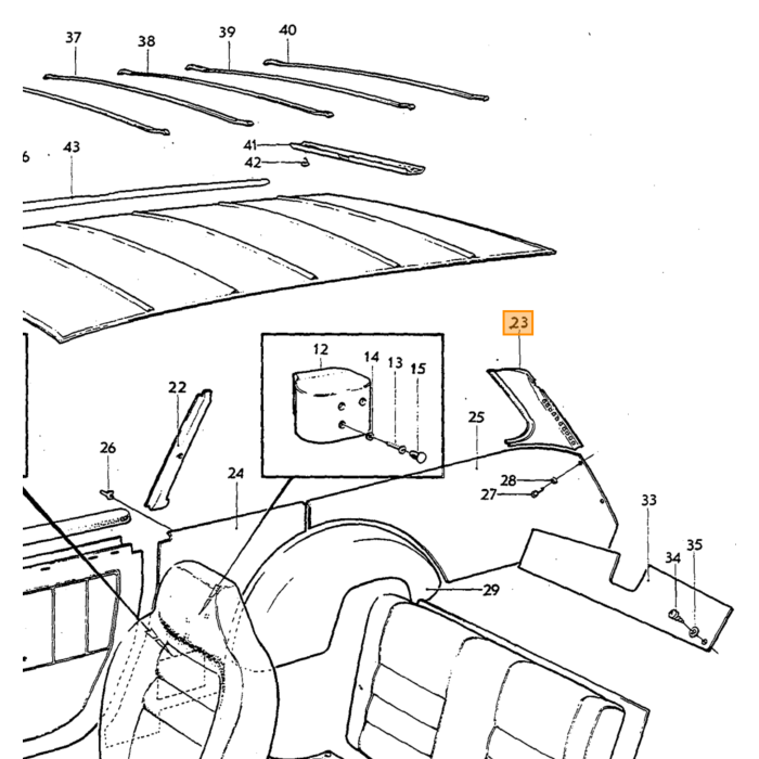 Volvo Rembourrage P1800ES capot en plastique montant arrière noir gauche (montant C) SET incl 683805 ! Volvo piece no 683804