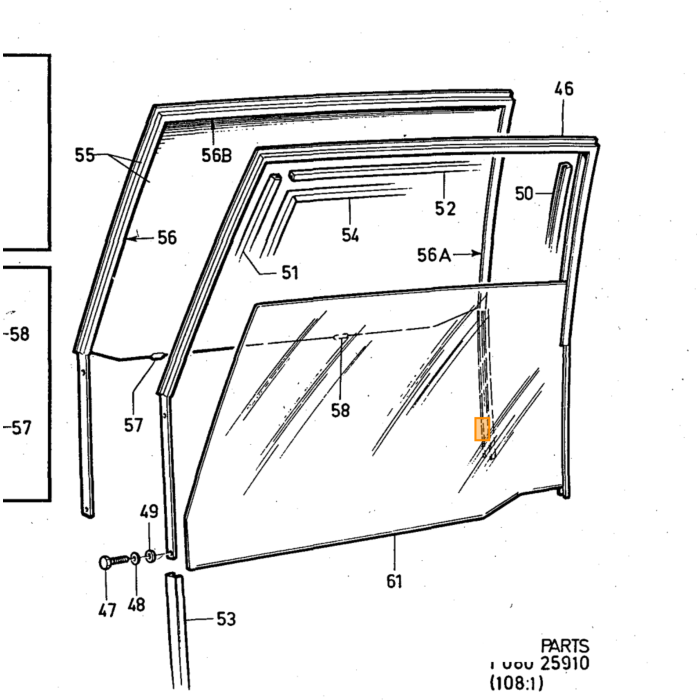 Volvo vitre gauche  type Volvo  Volvo 140 2 portes : Volvo piece no 683968