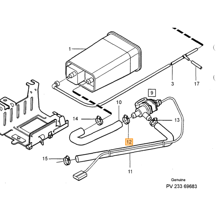 Réservoir en caoutchouc Volvo 850 v70, pièce Volvo nr 6842188
