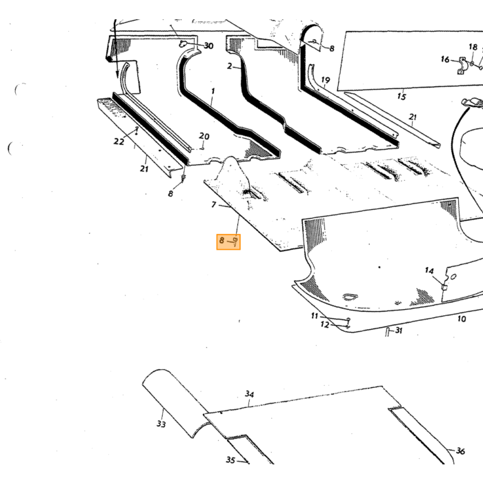 Volvo Valise mate P1800E textile noir 1969-1972 Volvo piece no 684491T