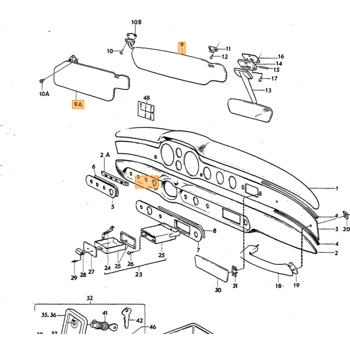 Pare-soleil gauche Volvo P1800E 1970-1972, pièce Volvo numéro 684875