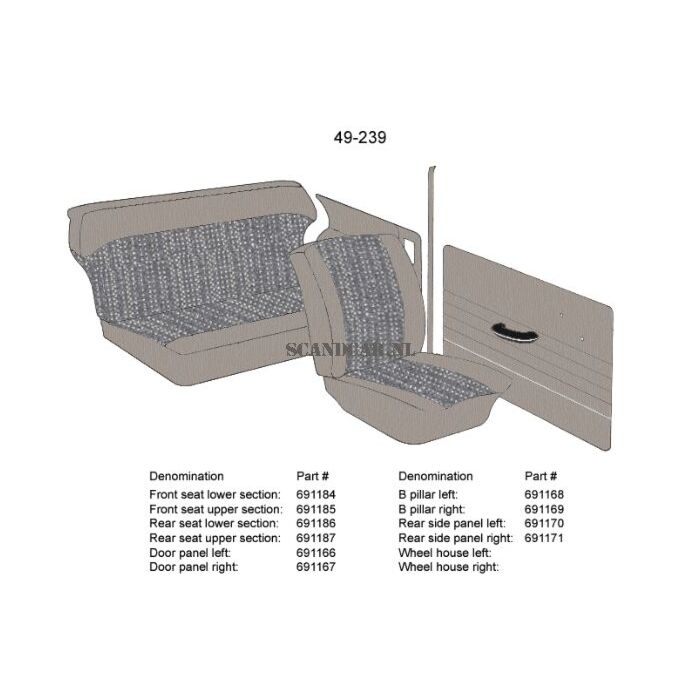 Bekleding PV544 stoelhoes zitting grijs 49-239 SET zitting+RUG 691185