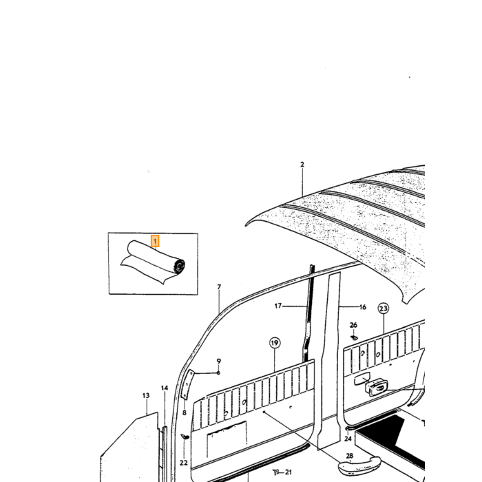 Volvo Tapisserie d'ameublement Amazon 4 portes B pilier droit bleu clair 170-505 voir 691520 Volvo piece no 691521