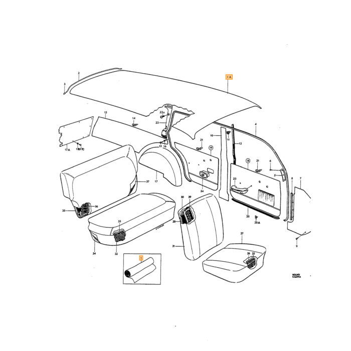 Volvo Rembourrage Amazon kombi panneau latéral voir 691589 SET Volvo piece no 691590