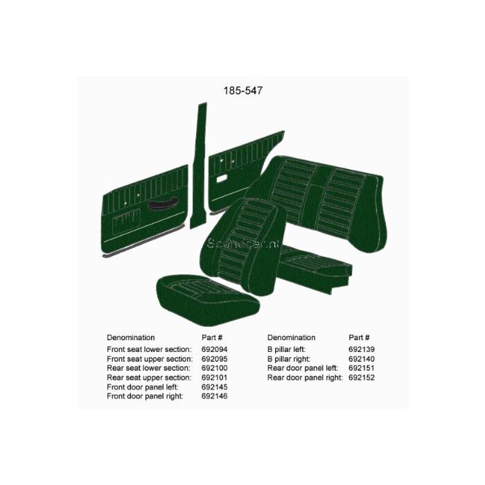 Bekleding Amazon 4 deurs B stijlpaneel Links+rechts SET groen 1967-1968 185-547 incl 692140