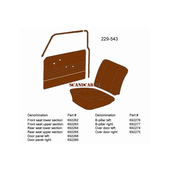 Bekleding Duett strip boven portier rechts bruin230-544 1966-1968