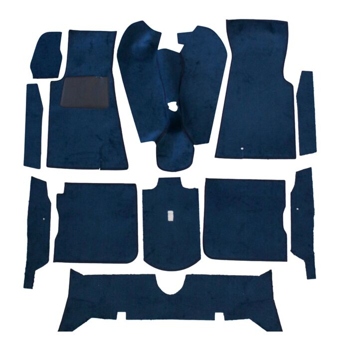 Ensemble de tapis Volvo 164, revêtement de sol en tissu, 10 pièces, ch -50.000, BLEU, numéro de pièce Volvo 693952.