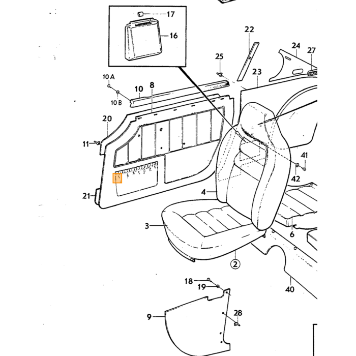 Volvo Upholstery P1800ES side panel Right Front black  zee69572 Volvo piece no 695726