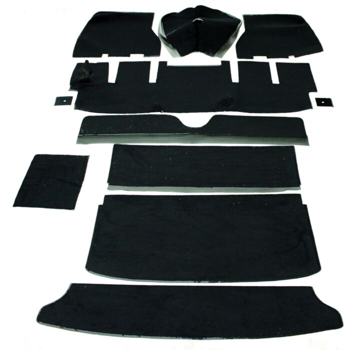 Volvo Jeu de tapis P1800E noir (10 pièces) avec tapis d'amortissement/isolation Volvo piece no 696012