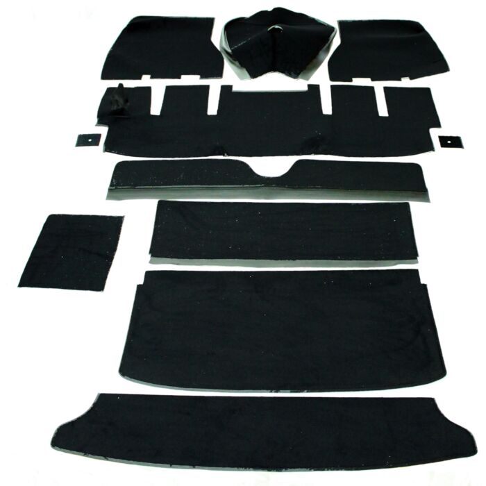 Volvo Jeu de tapis P1800E noir (10 pièces) avec tapis d'amortissement/isolation Volvo piece no 696012