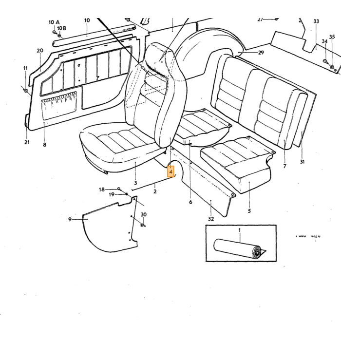 Volvo Rembourrage 1800ES dossier de chaise noir voir SET 696347 = 695713+695714 Volvo piece no 696348