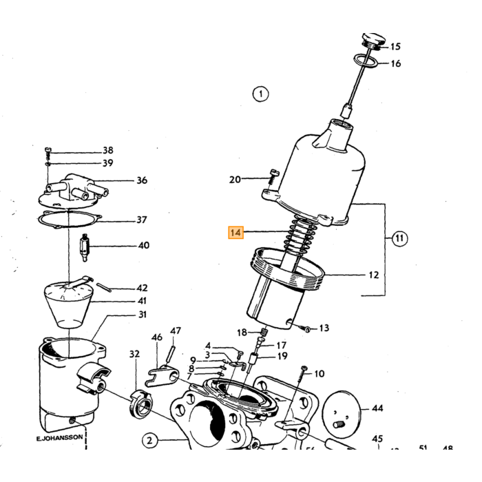 Volvo Carburateur à chambre à vide à ressort SU H4+SUHS6 B16B+B18B+B20B PV444+PV544+Duett+Amazon Volvo piece no 71816
