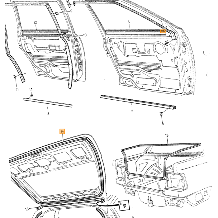 Volvo Porte/caoutchouc de porte inférieur gauche/droit Volvo 850 S70 V70 V70XC (-2000) Volvo piece no 9133592