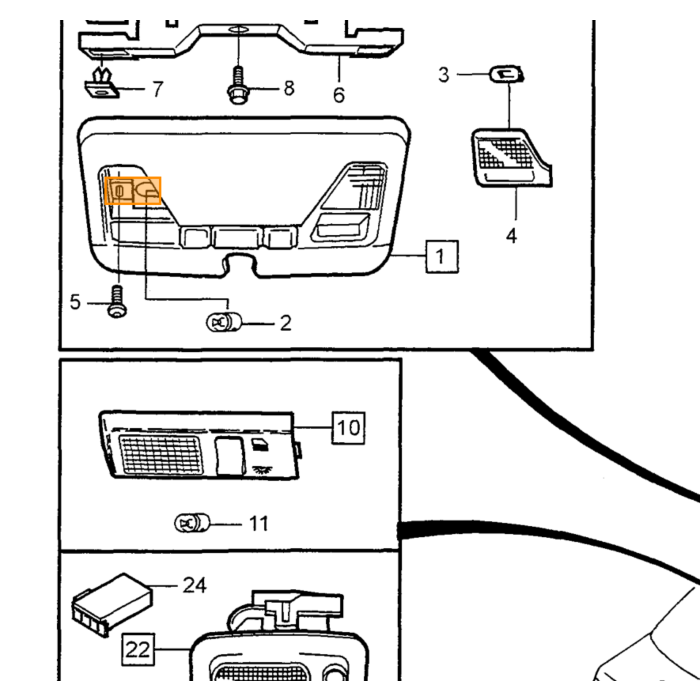 Lumière d'avertissement de porte Volvo, Lumière de porte pour Volvo C70 S70 V70 XC70 1996-2000, Pièce Volvo numéro 9151343