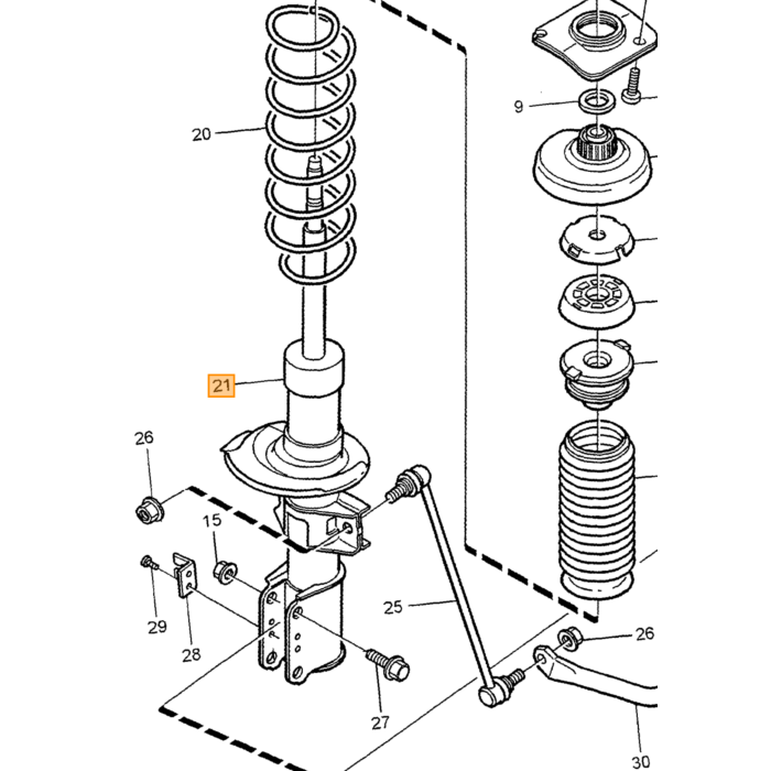 Volvo Amortisseur Bilstein B4 avec Jambe de Suspension Avant Volvo 850 - V70 - S70 - C70 '92-'05 Volvo piece no 9191419