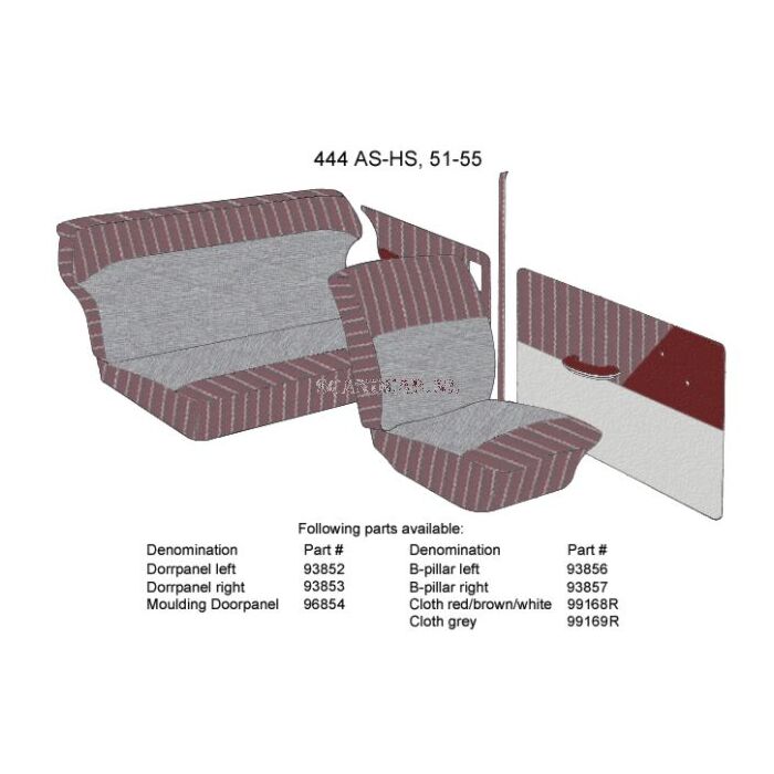 Bekleding PV444 B stijl Rechts rood/grijs type AS-HS 1951-1955